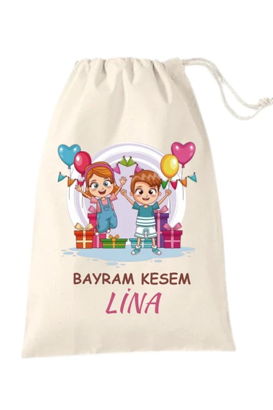 Elbasan Tekstil İsme Özel Bayram Kesesi 15 x 20 cm Ham Bez Kese ürün görseli 1