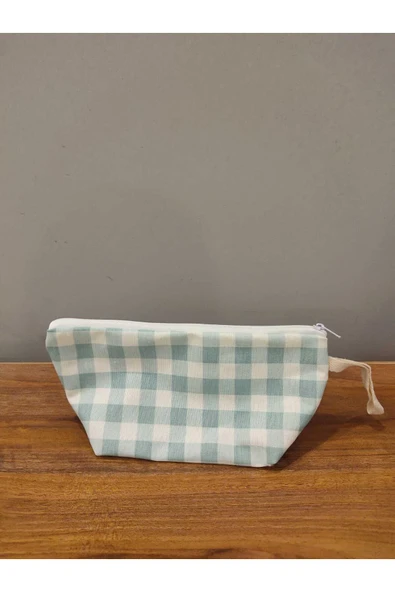 Elbasan Tekstil Mavi Pötikareli Yıkanabilir Fermuarlı Tek Göz Bez Kalemlik Makyaj Çantası ürün görseli 1