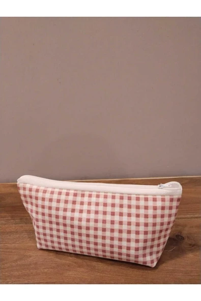 Elbasan Tekstil Pembe Minik Pötikareli Yıkanabilir Fermuarlı Tek Göz Bez Kalemlik - Resim 3