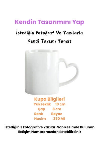Elbasan Tekstil Kendin Tasarla Kalp Kulplu Kupa Bardak, Fotoğraflı Ve Yazılı Özel Tasarım Kalp Kulplu Kupa Bardak, ürün görseli 1