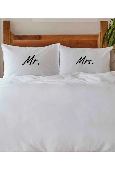 Elbasan Tekstil 2 Adet Mr. Mrs. Tasarım Yastık Kılıfı 30x50 Cm ürün görseli 1
