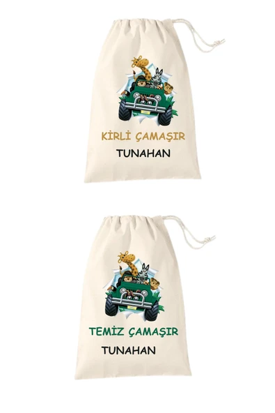 Elbasan Tekstil İsme Özel Kirli Yedek Çamaşır Torbası 30 x 40 cm Valiz İçi Organızer Bez Torbası 2 Adet ürün görseli 1