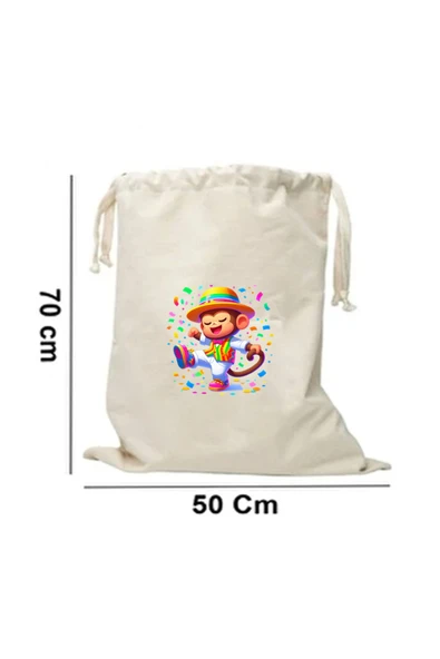 Elbasan Tekstil 50 x 70 cm Kanvas Oyuncak Torbası Dans Eden Maymun ürün görseli 1