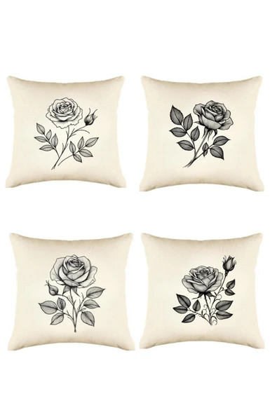 Elbasan Tekstil 4 lü Özel Tasarım Gül Desenli Punch Ve Boyamaya Uygun Hambez Kırlent Kılıfı ürün görseli 1