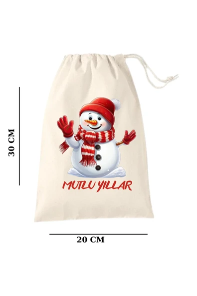 Elbasan Tekstil Kardan Adam Temalı Ham Bez Yılbaşı Kesesi 20 x 30 cm ürün görseli 1