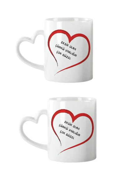 Elbasan Tekstil Kalp Kulplu Baskılı Porselen Kupa Hediyelik Kupa ürün görseli 1