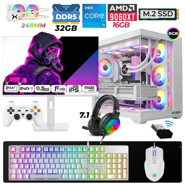 Xaser Moon X120 i5 14600K 32GB DDR5 Ram 1TB M.2 NVMe SSD 16GB RX9060 XT Sıvı Soğutmalı 24,5" 240Hz Oyuncu Tavsiye Sistem ürün görseli 1