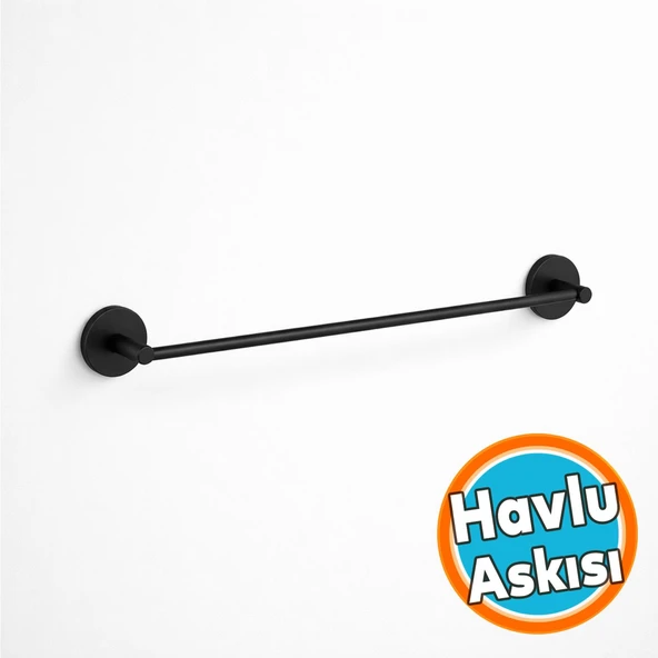 Metal Uzun Havluluk 40 cm Siyah Duvara Monte Vidalı Lüks Banyo Havlu Askılığı Modern Mat Tasarım ürün görseli 1