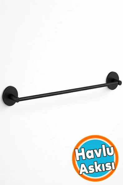 Metal Uzun Havluluk 40 cm Siyah Duvara Monte Vidalı Lüks Banyo Havlu Askılığı Modern Mat Tasarım - Resim 6
