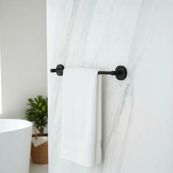 Metal Uzun Havluluk 40 cm Siyah Duvara Monte Vidalı Lüks Banyo Havlu Askılığı Modern Mat Tasarım - Resim 2