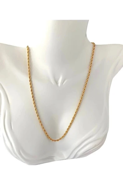 Burgu Halat Erkek Çelik Zincir Kolye 2.5 mm Altın Renk - Resim 2