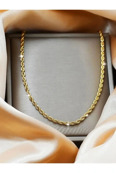 Burgu Halat Erkek Çelik Zincir Kolye 2.5 mm Altın Renk - Resim 3