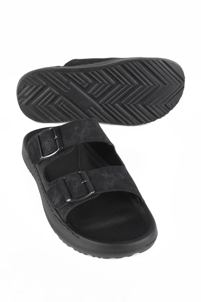 Lugmo Suni Deri Eva Terlik Dikişli Metal Tokalı Erkek Konfort Hafif Terlik Kaymaz ürün görseli 1