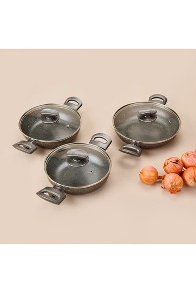 Mehtap 3 Lü Granit Sahan Seti Kapaklı 18 20 22 Cm ürün görseli 1