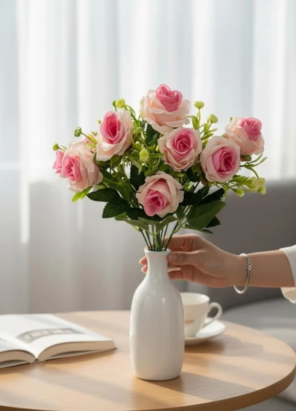 Yapay Çiçek Yaban Gülü Demeti PEMBE AÇIK 10Çiçekli ürün görseli 1