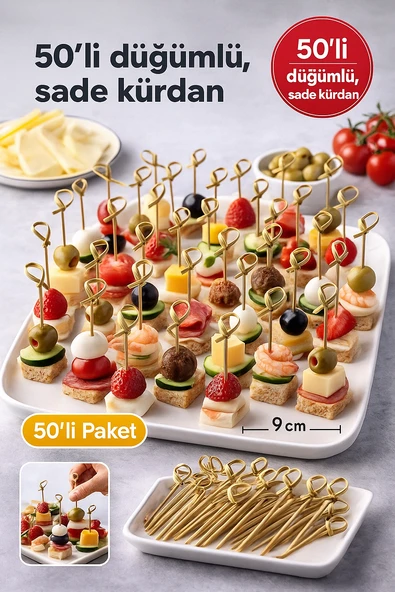 50’li Kahve Düğümlü Bambu Kürdan 9 cm – Parti Sunum, Kokteyl, Kanepelik Doğal Servis Çubuğu ürün görseli 1