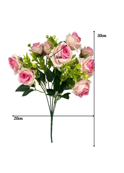 Yapay Çiçek Yaban Gülü Demeti PEMBE AÇIK 10Çiçekli - Resim 3