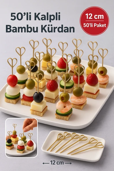 50’li Kahve Kalpli 12 cm Doğal Bambu Kürdan  • Kanepe Kokteyl Sunum Servis Kürdanı Parti Kürdanı ürün görseli 1