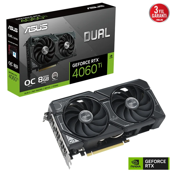 Asus GEFORCE DUAL RTX 4060 TI 8GB 128bit GDDR6 2595MHz OC HDMI 3xDP (DUAL-RTX4060TI-O8G) DLSS3 EKRAN KARTI ürün görseli 1