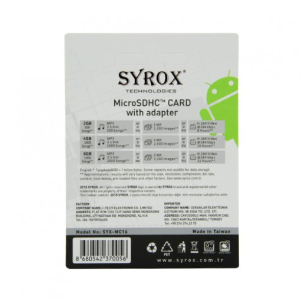 Syrox 16 GB MicroSDHC Class 10 UHS-I Hafıza Kartı + Adaptör - 2