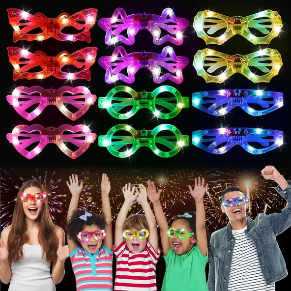Led Işıklı Karışık 6 Model Yanar Söner Parti Gözlüğü 6 Adet ürün görseli 1