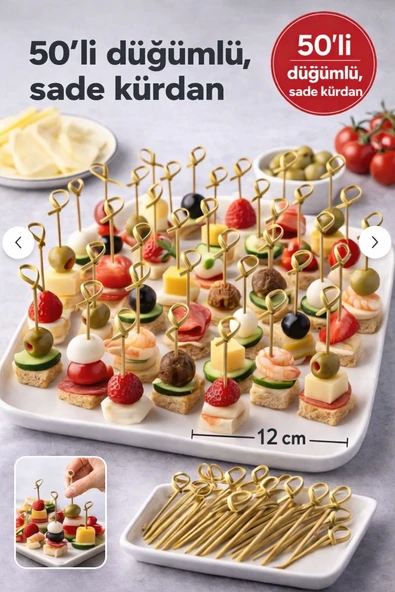 50’li Kahve Düğümlü Bambu Kürdan 12 cm – Parti Sunum, Kokteyl, Kanepelik Doğal Servis Çubuğu ürün görseli 1