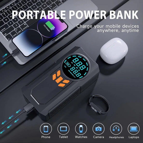 4 in 1 Çok İşlevli 150 PSI 7.4 V 8000 mAh Powerbank Özellikli Hava Oto Kompresörü - Resim 4