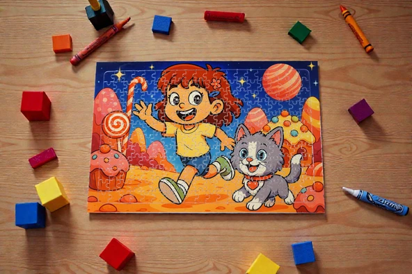 Hayellerden Doğan Puzzle Serisi Piroş ve Mırmır Şeker Gezegeninde 240 Parça A3 Puzzle - Resim 2