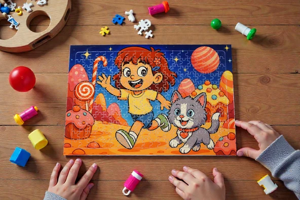 Hayellerden Doğan Puzzle Serisi Piroş ve Mırmır Şeker Gezegeninde 240 Parça A3 Puzzle - Resim 3