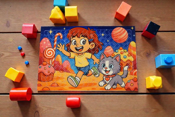 Hayellerden Doğan Puzzle Serisi Piroş ve Mırmır Şeker Gezegeninde 240 Parça A3 Puzzle - Resim 4
