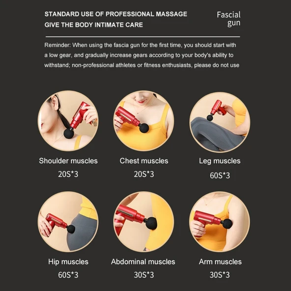 Sporcu Kas Gevşetici Masaj Tabancası, 6 Hız Ayarlı, 1200 mAh Şarjlı, 4 Masaj Başlığı - Resim 6