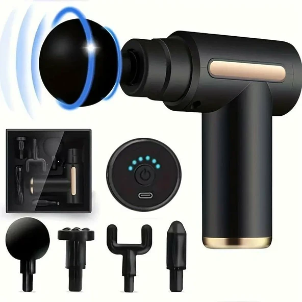 Sporcu Kas Gevşetici Masaj Tabancası, 6 Hız Ayarlı, 1200 mAh Şarjlı, 4 Masaj Başlığı - Resim 2