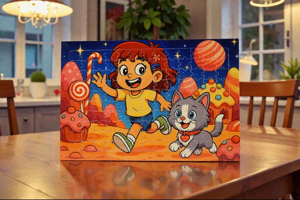 130 Parça A3 Puzzle Piroş ve Mırmır Şeker Gezegeninde Hayellerden Doğan Puzzle - Resim 2