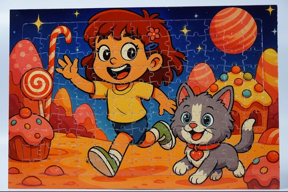 130 Parça A3 Puzzle Piroş ve Mırmır Şeker Gezegeninde Hayellerden Doğan Puzzle - Resim 6