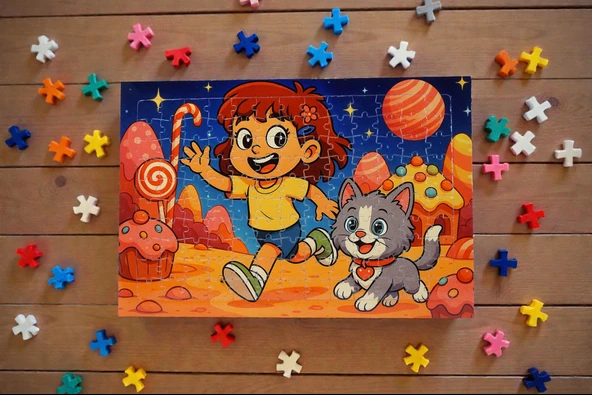 130 Parça A3 Puzzle Piroş ve Mırmır Şeker Gezegeninde Hayellerden Doğan Puzzle - Resim 3