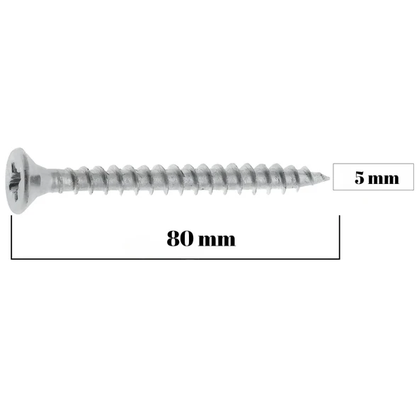 Sunta Vidası 5X80 mm 100 Adet Sivri Uçlu Ahşap Tahta Ağaç Mobilya Vidası - Resim 2