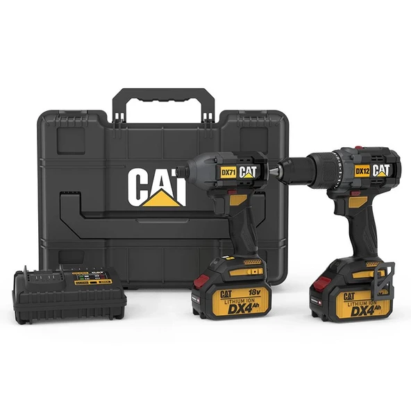 CAT DX12K.2 18Volt/4.0Ah Li-ion Çift Akülü Kömürsüz Profesyonel Şarjlı Darbeli Matkap + DX71.2 Kömürsüz Darbeli Tornavid ürün görseli 1