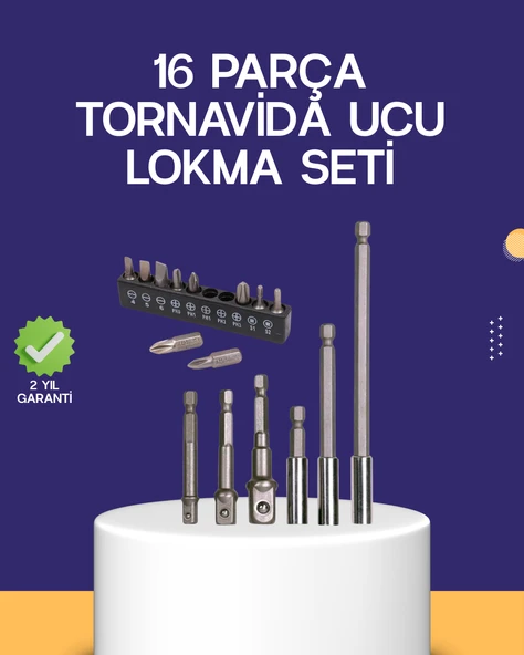 16 Parça Bits ve Adaptör Seti Vidalama Tamir Bakım Seti ürün görseli 1