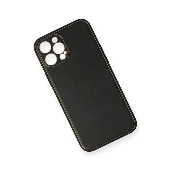İphone 12 Pro Max Kılıf Coco Deri Silikon Kapak - Siyah - Resim 2