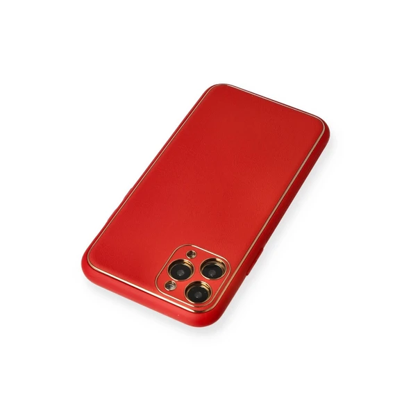 İphone 11 Pro Max Kılıf Coco Deri Silikon Kapak - Kırmızı - Resim 3