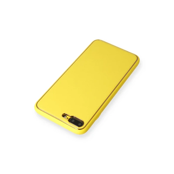 İphone 7 Plus Kılıf Coco Deri Silikon Kapak - Sarı - Resim 3