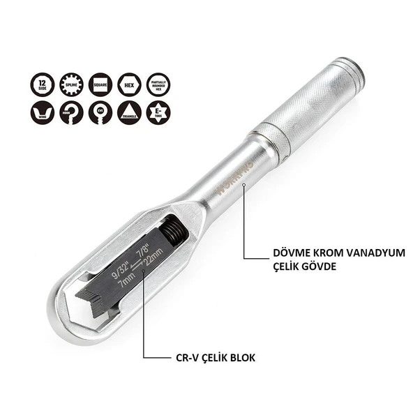 WORKPRO WP272015 7/22mm CR-V Üniversal Ayarlanabilir Anahtar - Resim 2