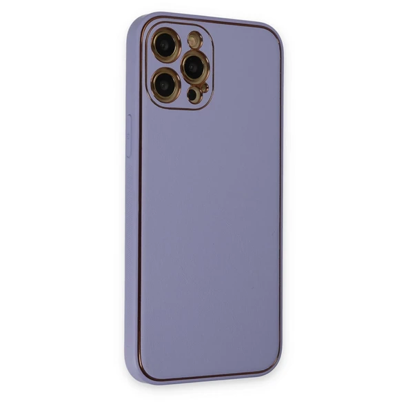 İphone 12 Pro Kılıf Coco Deri Silikon Kapak - Açık Lila - Resim 2