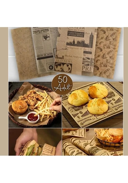 Vintage Gazete Desenli Sunum Kağıdı 50 Adet - Resim 2