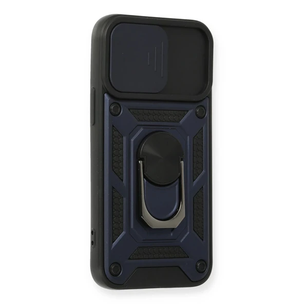 İphone 12 Mini Kılıf Pars Lens Yüzüklü Silikon - Lacivert - Resim 2