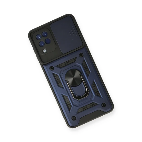 Samsung Galaxy A12 Kılıf Pars Lens Yüzüklü Silikon - Lacivert - Resim 3