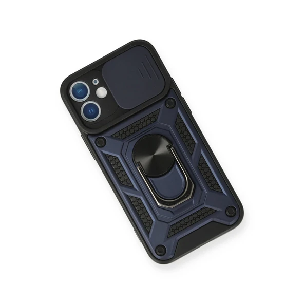 İphone 12 Kılıf Pars Lens Yüzüklü Silikon - Lacivert - Resim 3