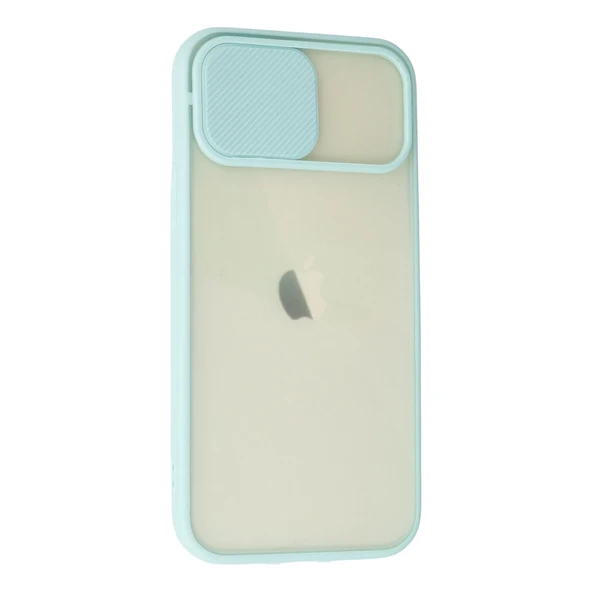 İphone 12 Kılıf Palm Buzlu Kamera Sürgülü Silikon - Turkuaz - Resim 2