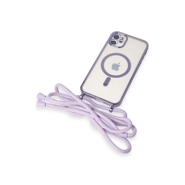 İphone 11 Kılıf Divo Lazer Askılı Magsafe Kapak - Lila - Resim 6