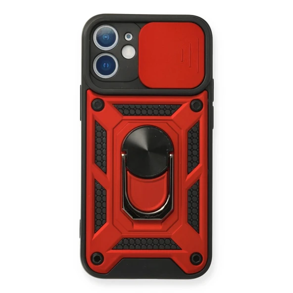 İphone 12 Kılıf Pars Lens Yüzüklü Silikon - Kırmızı ürün görseli 1